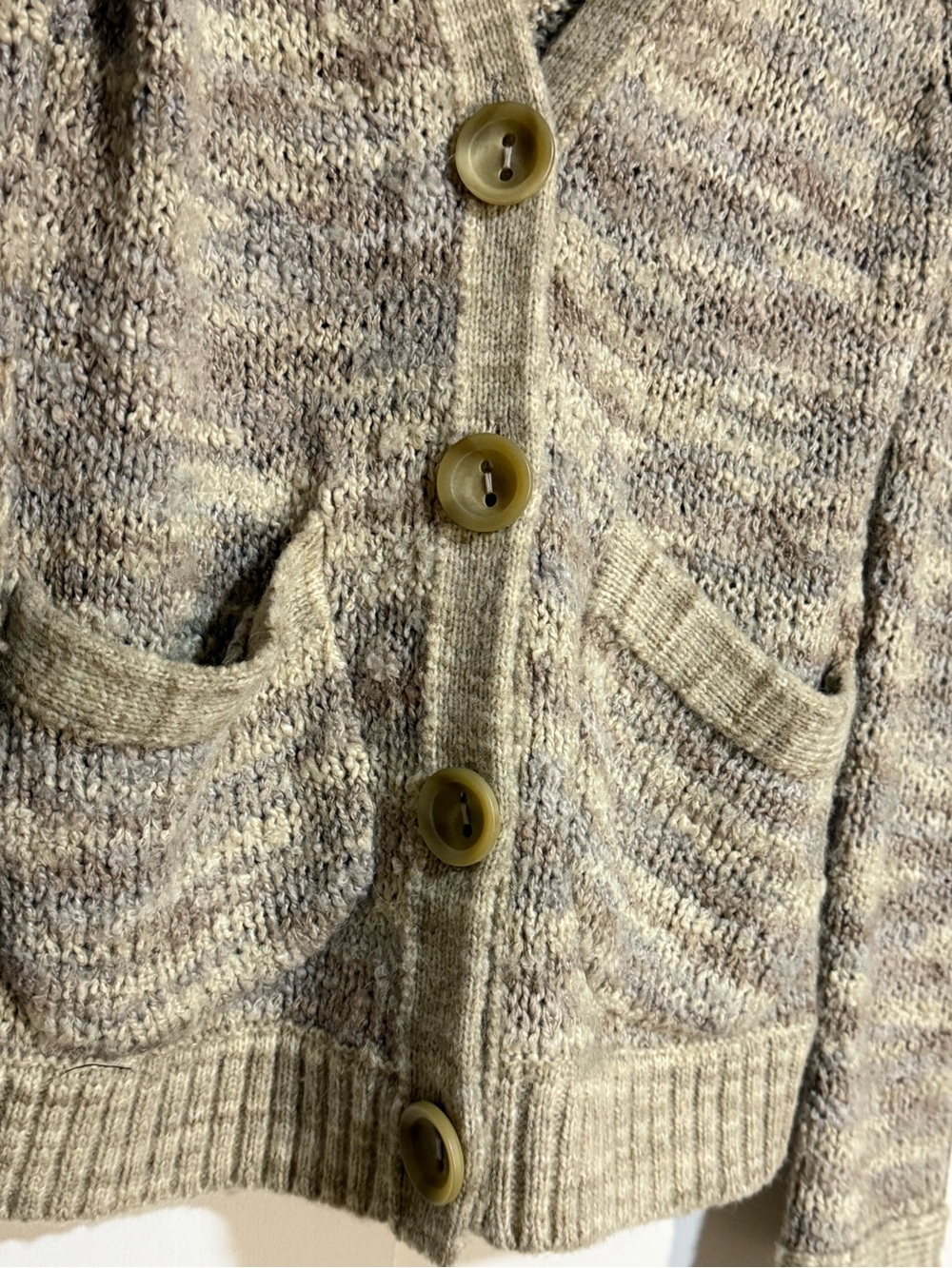 Free People Button Cardigan Sweater Beige Gray Alpaca Wool Marled V Neck Large - Picture 4 of 13
